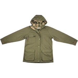 Freedom Vintage Field Jacket Mens M Olive Green‎ Plaid Lined Hooded Utility Coat